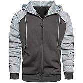 MANTORS Mens Fleece Jackets Contrast Hoodies Lightweight Sweatshirt Color Block Jacket Coats