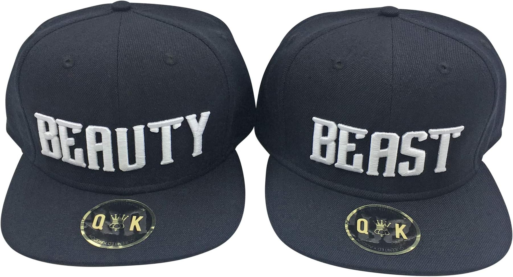 MATCHING SNAPBACKS/BASEBALL CAPS for COUPLES (BEAUTY & BEAST, Black/White)
