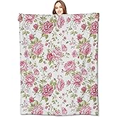 VODRM Vintage Floral Blanket,Pink Rose Peony Chic Flower Romantic Retro Rustic Throw Blankets,Gifts for Women, Lightweight Soft Fleece,for Sofa Couch Bed Room Travel,Modern Fashion Decor,50x60in
