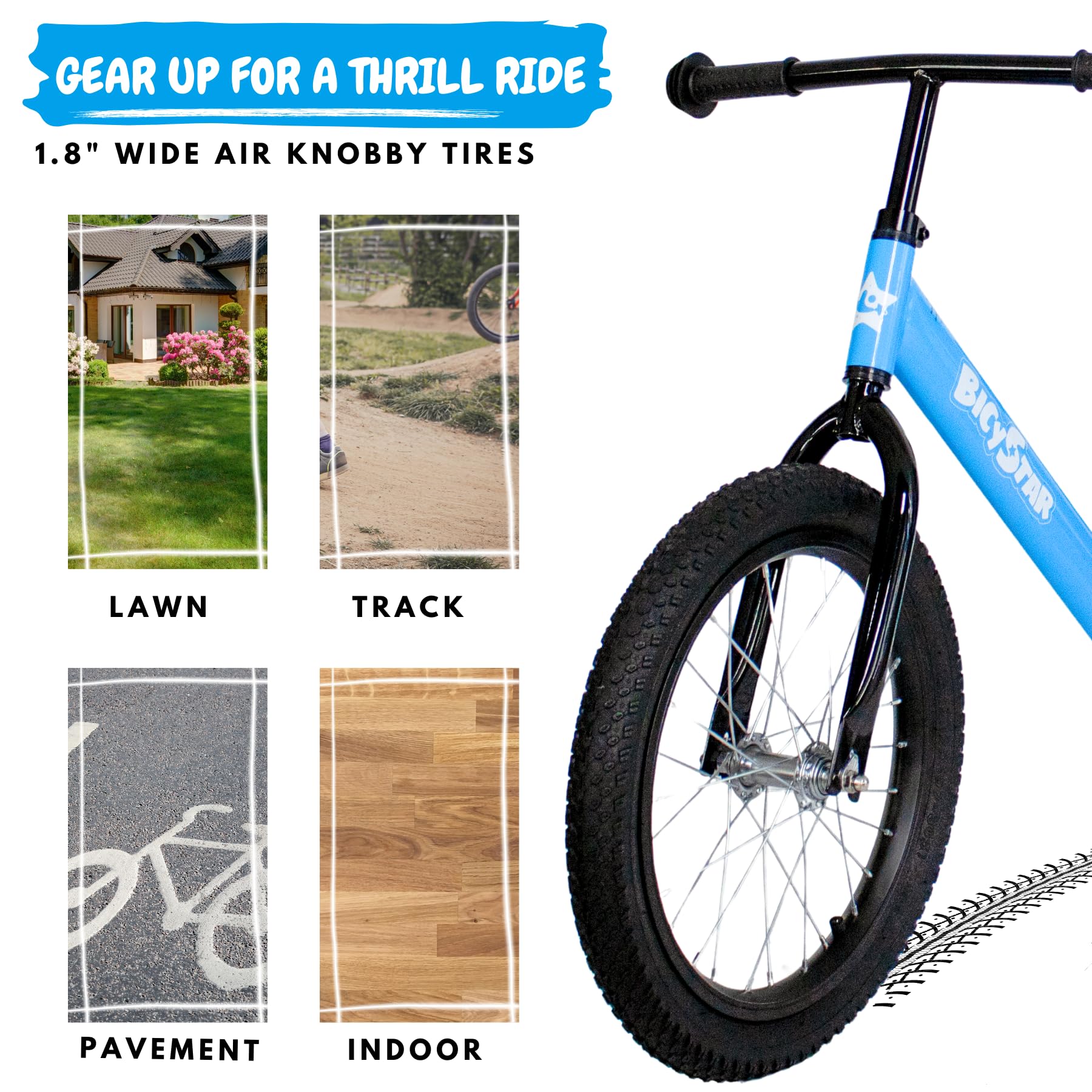 16 Inch Balance Bike, Toddler Bicycle Ages 5-8, Air Tires, Footrests, No Pedals Push Bike, Toddler Outdoor Toy Bike for Kids, Boys Girls
