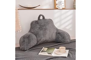 Meeting Story Reading Pillows Rabbit Faux Fur Shaggy with Arms Bed Rest Pillows Grey Back Pillow for Bed, Bed Chair Arm Pillow Bed Rest Pillow for Adults, Teens, Kids (Gray)