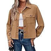 Zeagoo Womens Fashion Cropped Corduroy Shackets Button Down Jackets Tops Fall Trendy Lightweight Long Sleeve Shirts