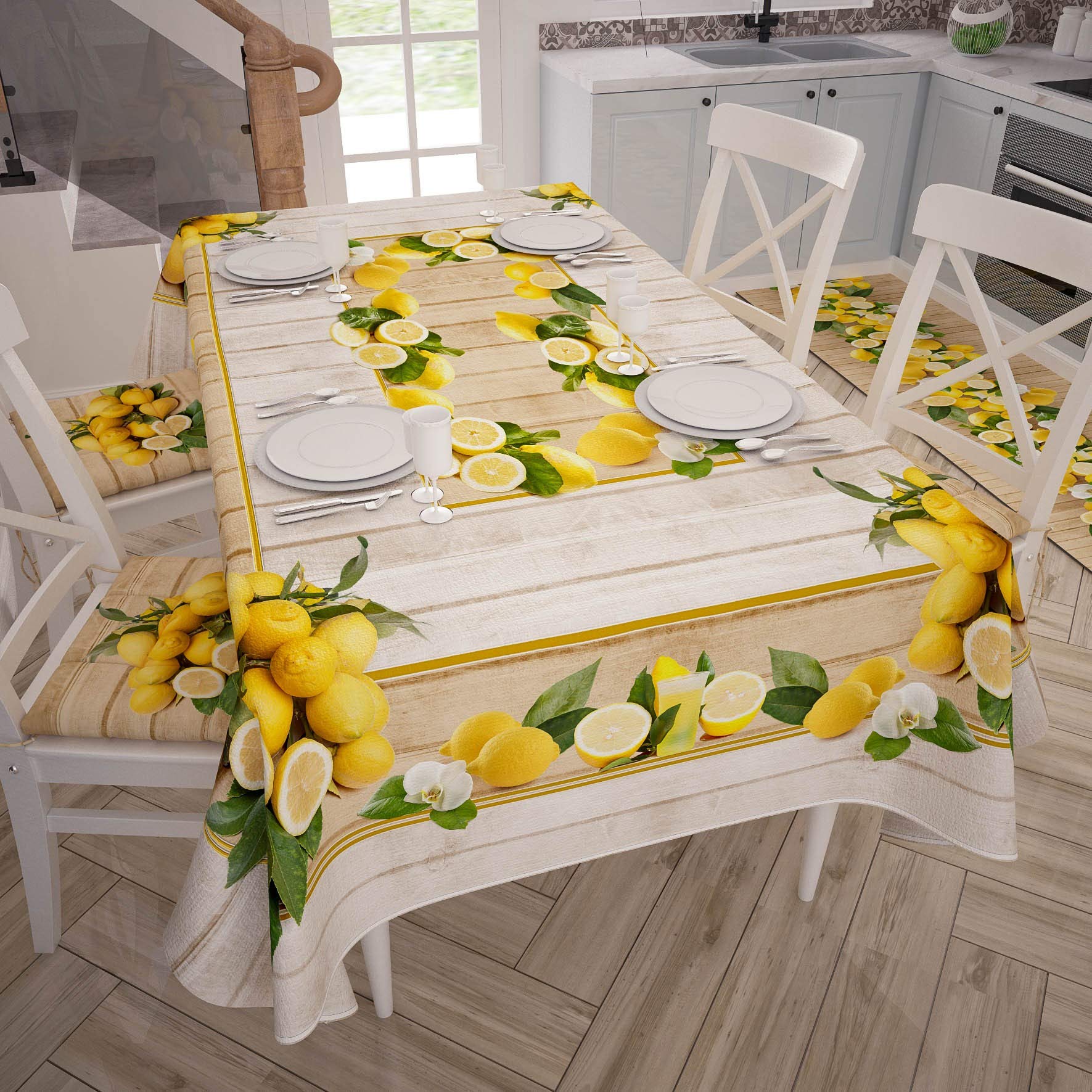 PETTI Artigiani Italiani - Stain Resistant Rectangular Tablecloth Kitchen Table Cover Lemon Design X6 Seater (140 x 180 cm) 100% Made in Italy