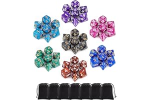 QMay Polyhedral Dice Set - 7 x 7 (49 Pieces) DND Dice with 7PCS Black Drawstring Bags Great for Dungeons and Dragons, RPG, MTG,Role Playing Table Games D4 D6 D8 D10 D% D12 D20