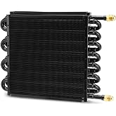 TEMSONE 16 Pass 1/2" Transmission Cooler, Air Compressor Aftercooler | 16 Rows 8AN Tube Fin Cooler, Compatible with 1/2" transmission cooler lines, Universal, Black