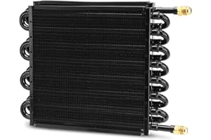 TEMSONE 16 Pass 1/2" Transmission Cooler, 16 Rows 8AN Tube Fin Cooler Air Compressor Aftercooler, Compatible with 1/2" transmission cooler lines Universal Black