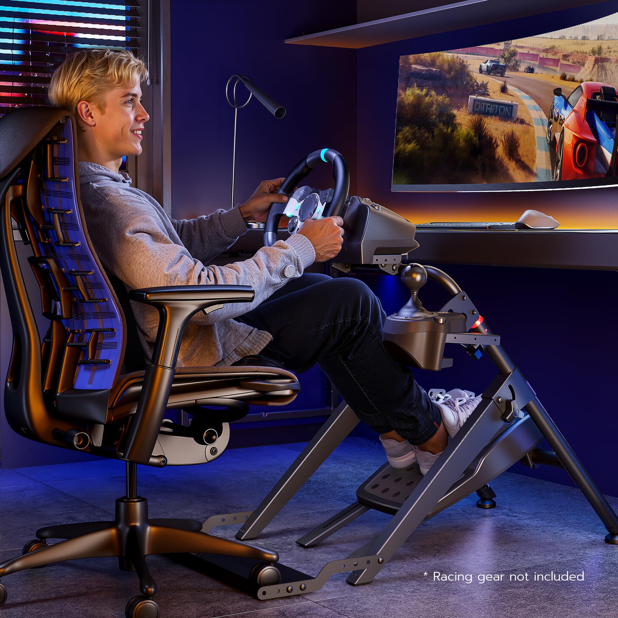 ARES WING Soporte plegable para volante de carreras Sim con ranura para fijación de silla, cabina de simulador de carreras de Fórmula y GT compatible con Fanatec, Thrustmaster, Logitech, Moza, juegos de carreras en PS5, PS4, Xbox y PC