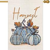 Fukeen Pumpkin Fall Decorative House Flag Blue Pumpkin and Maple Leaves Autumn Harvest Outside Decorations Farmhouse Thanksgiving Yard Outdoor Decoration 28x40 Inch Double Sided