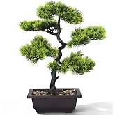 Novabright 15.7 Inch Artificial Bonsai Tree, Fake Potted Pine Plants | Faux Juniper Plant with Pot, Realistic Pine Decor, No Maintenance, Greenery Desktop Bonsai Plant, Zen Japanese Home Decor