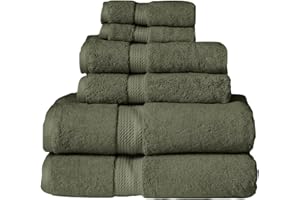 BLUENILEMILLS BNM Egyptian Cotton 6-Piece Towel Set, Includes 2 Face Towels, 2 Hand Towels, and 2 Bath Towels, Attached Loop for Easy Hanging and Storage, Hotel Quality, Perfect for Bathroom or Spa, Forest Green