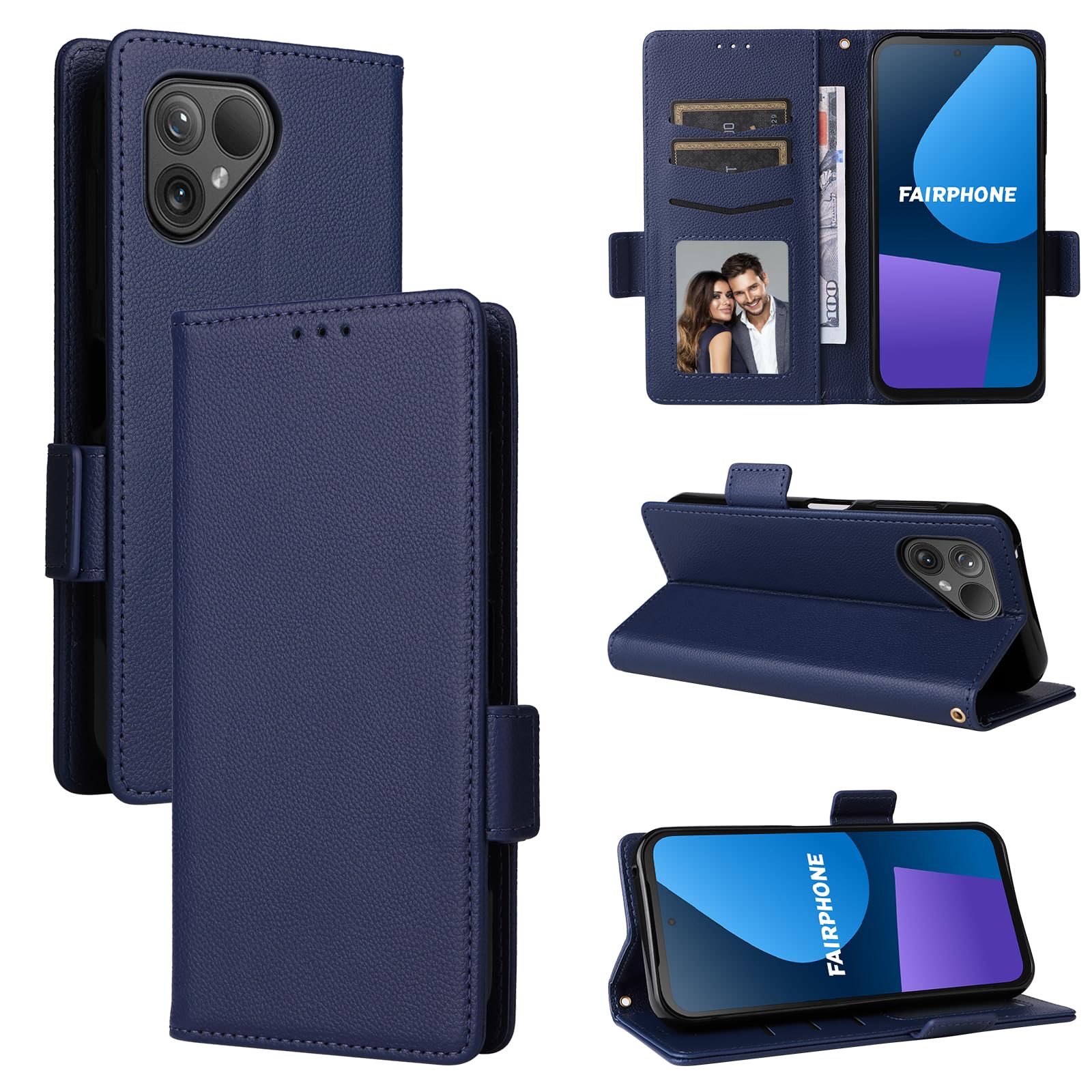 BELLA BEAR Fairphone 5 5G Phone Case, Magnetic Flip Leather Wallet Case, Kickstand Case, Shockproof Protective Case for Fairphone 5 5G-DBlue