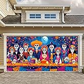 HOMETITUTE Dia de Los Muertos Sugar Skull Garage Door Banner 13x6ft Vibrant Papel Picado Marigold Ofrenda Photo Background Festive Party Decorations Outdoor Indoor Mural Decorations Celebration Decor