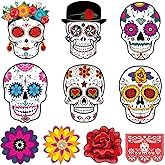 Outus 50 Pcs Day of The Dead Decorations for Altar, Sugar Skull Cutouts for Halloween Mexican Fiesta Party Supplies, Day of The Dead Cutouts Bulletin Board Wall Decor