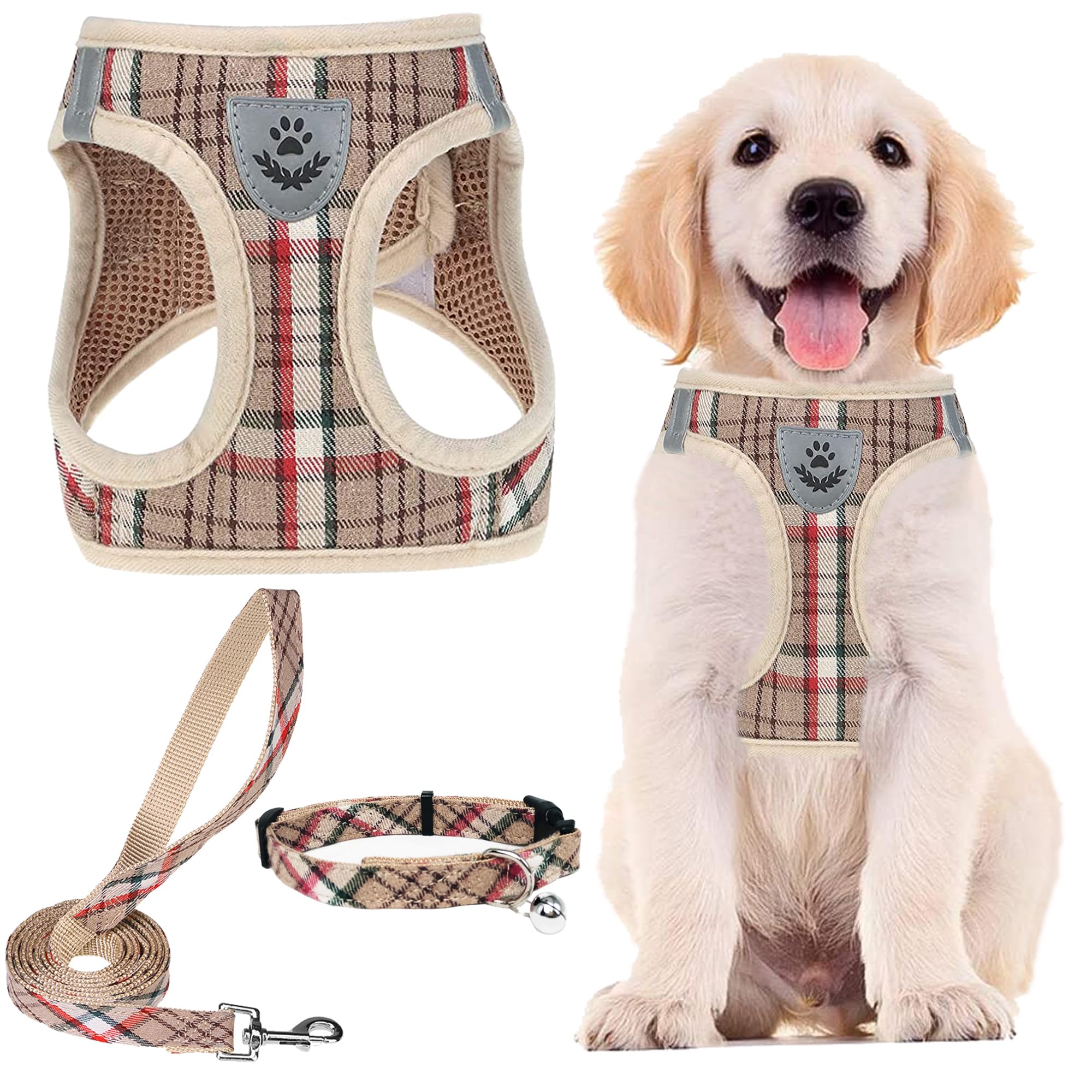 PUPTECK Dog Harness Small Dog with Collar and Lead Set Step-in No Pull Puppy Cat Harnesses for Daily Walking