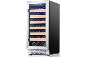 Yeego Wine Fridge,15 Inch Wine Cooler 33 Bottle Wine Cooler Refrigerator with Professional Compressor Double-Layer Glass Reversible Tempered Stainless Steel Door Fast Cooling & Quiet