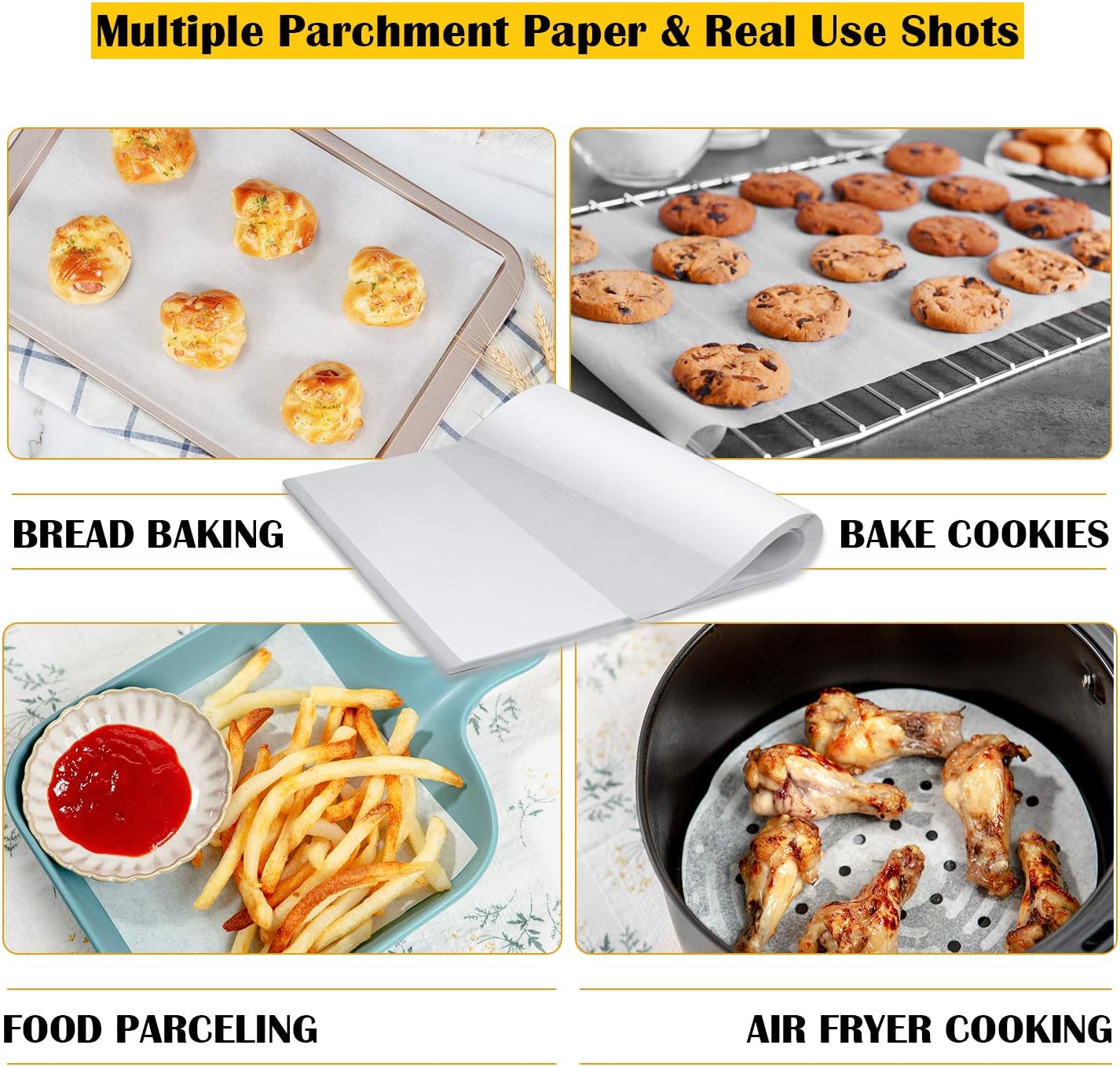 Katbite 200PCS 12x16 In Heavy Duty Flat Parchment Paper, Parchment Paper Sheets for Baking Cookies, Cooking, Frying, Air Fryer, Grilling Rack, Oven（12x16 Inch): Kitchen & Dining