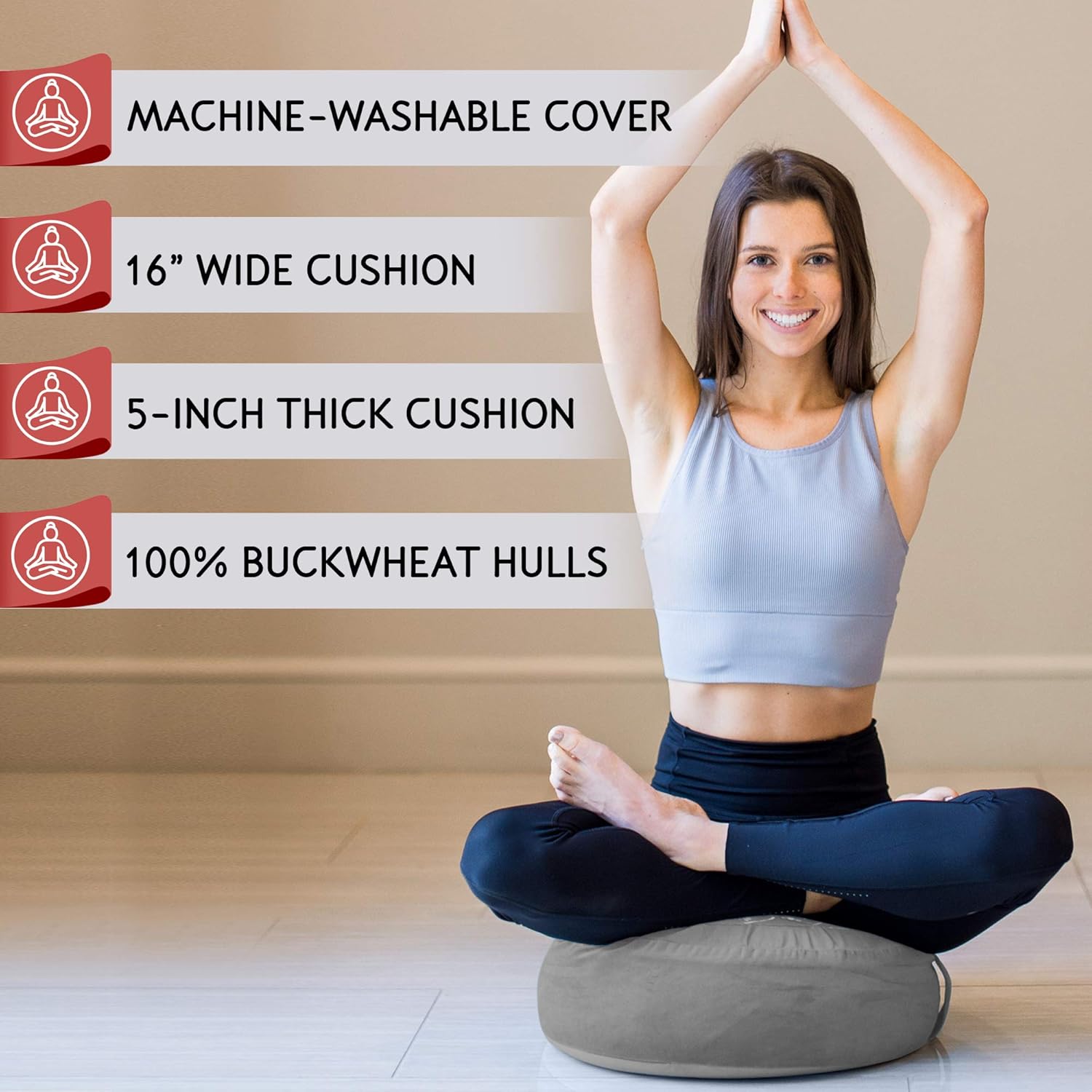 Florensi Meditation Cushion (16"x16"x5"), Large Velvet Meditation Pillow, Premium Yoga Pillow for Women and Men, Yoga Cushion, Meditation Pillows for Sitting on Floor, Buckwheat Meditation Cushions: Kitchen & Dining