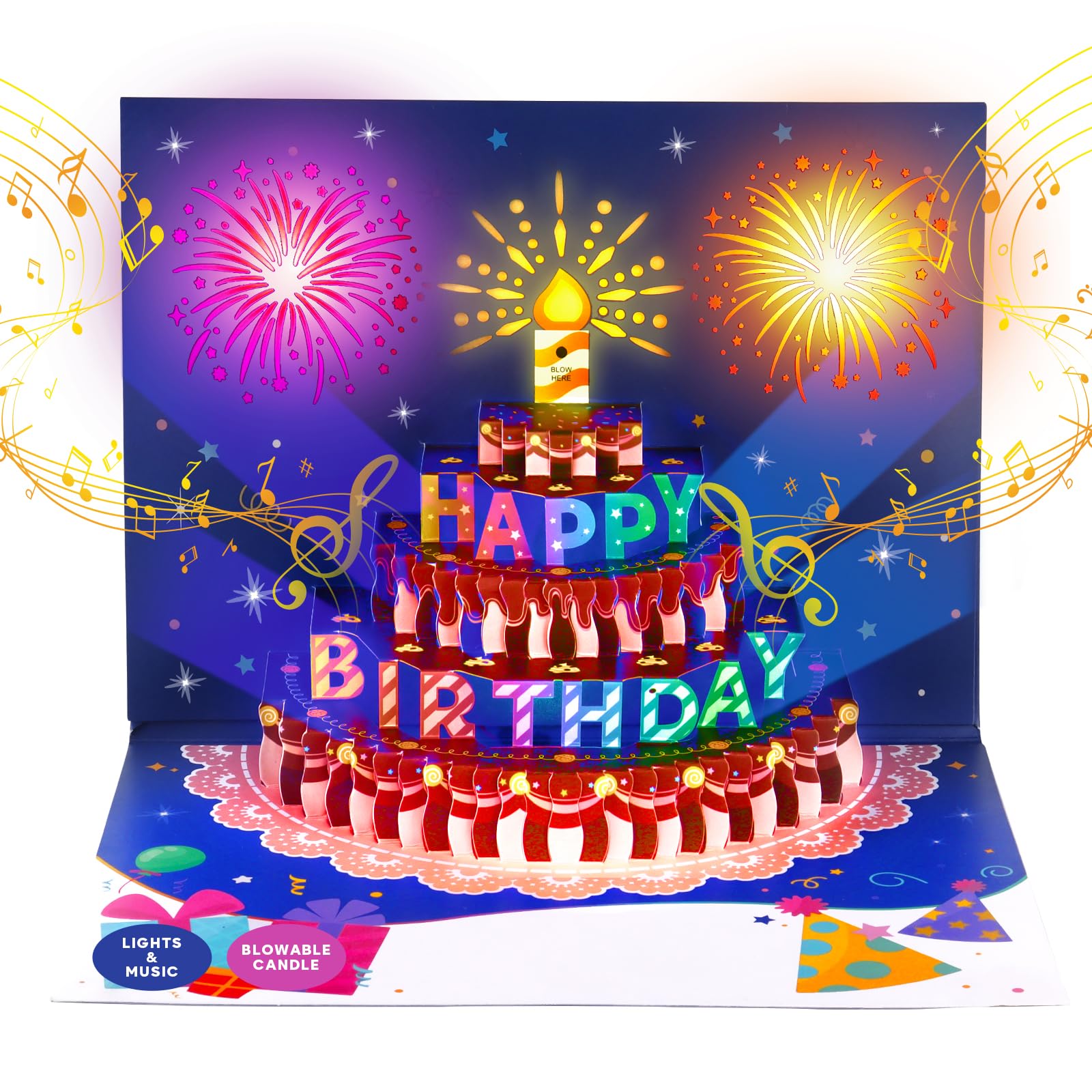 Photo 1 of BEAN LIEVE 3D Musical Birthday Card with LED Lights & Blowable Candle - Interactive Pop-Up Greeting Card with Electronic Music, Unique Birthday Gift for Adults Kids Women Men Mom Dad Wife Husband
