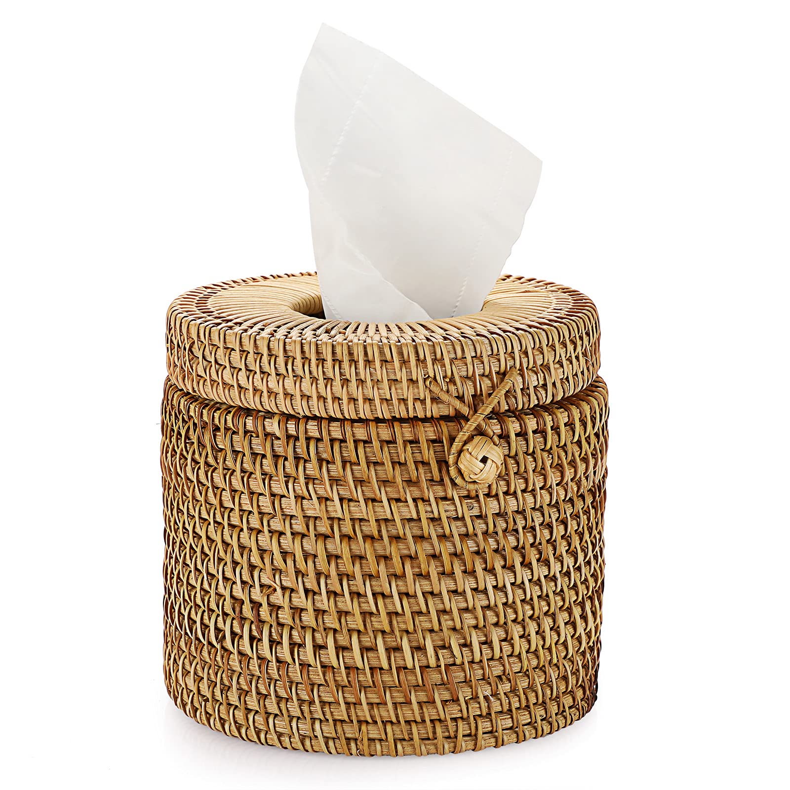 IGNPION Rattan Tissue Cover Holder Decoration Tissue Organizer Box Tissue Paper Holder Box Tissue Storage Case Dispenser Napkin Facial Organizer for House Office Car Hotel (15x14cm, Natural)