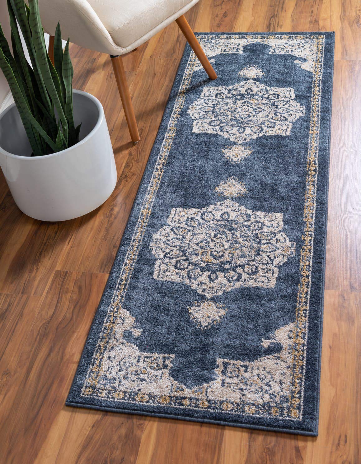 Unique Loom Utopia Collection Traditional Classic Vintage Inspired Area Rug with Warm Hues (2' 7 x 10' 0 Runner, Navy Blue/Beige) Image