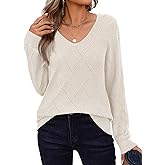 Zeagoo Womens Sweaters Fall 2026 Long Sleeve Knit Pullover V Neck Lightweight Crochet Sweater Tops Dressy Casual