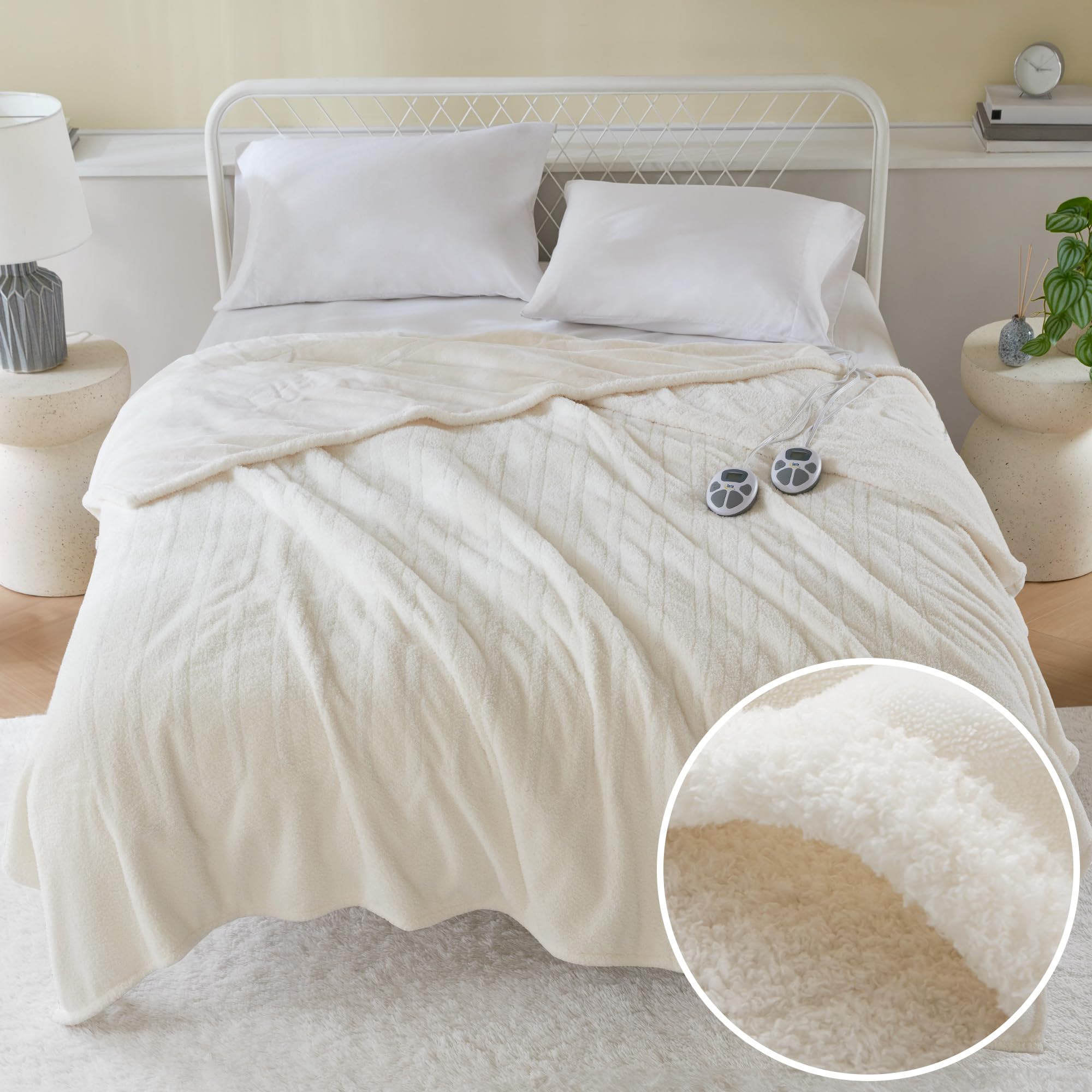 Photo 1 of Serta Heated Blanket, Electric Queen Size Blanket, Soft, Warm, Fuzzy Heating Blanket Queen for Office, Couch, 1-12 hr Auto Shut Off Timer, 10 Lv Heat Setting, ETL Certified, Queen 84" x 90" Ivory