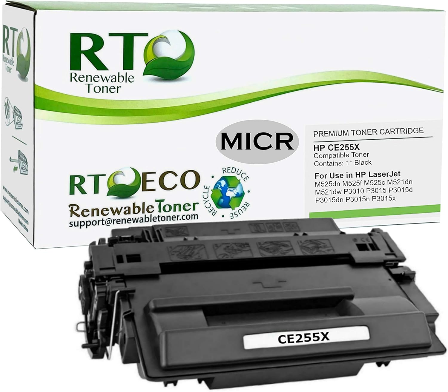 Renewable Toner Compatible MICR Toner Cartridge High Yield Replacement 55X CE255X for LaserJet P3010 P3015 P3016 M521 M525 MFP