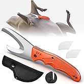 HappyAlley Field Dressing Kit for Deer Hunting, 3-in-1 Super Utility Skinning Knife with Black Nylon Sheath & Ceramic Sharpener & Assist Protective Cap, Deer Gut Hook Knife