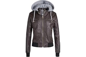 Wantdo Womens Faux Leather Jacket Motorcycle Jacket Short PU Jacket with Removable Hood