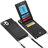Vofolen Compatible with iPhone 13 Pro Max Case Wallet with Credit Card Holder Lanyard Crossbody Strap Women Girls Leather Magnetic Clasp Kickstand Heavy Duty Protective Flip Cover Black