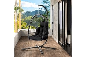 LEVELEVE Egg Chair with Stand,Patio Rattan Wicker Hanging Swing Egg Chair Hammock Chair for Bedroom Porch Garden,Thickened Aluminum Alloy Steel Frame and UV Resistant Cushion,350LBS Capacity