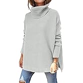 ANRABESS Women's Oversized Turtleneck Batwing Sleeve Spilt Casual Loose Knit Tunic Pullover Sweater Tops 2025 Fall Outfits