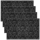Feelyou Gothic Damask Skull Placemats Set of 4 12x18 Inch | Dark Grey Boho Table Mats for Party Kitchen Dining Goth Vintage Victorian Baroque Floral Place Mat for Dinner Table Non-Slip