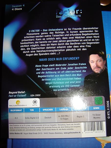 Amazon Com X Factor Das Unfassbare Dvd Filme German Only Options Region 2 Pal Dvds 4 Dvd Set Season 4 Jonathan Frakes Deutsch Ca 600 Min 13 Folgen