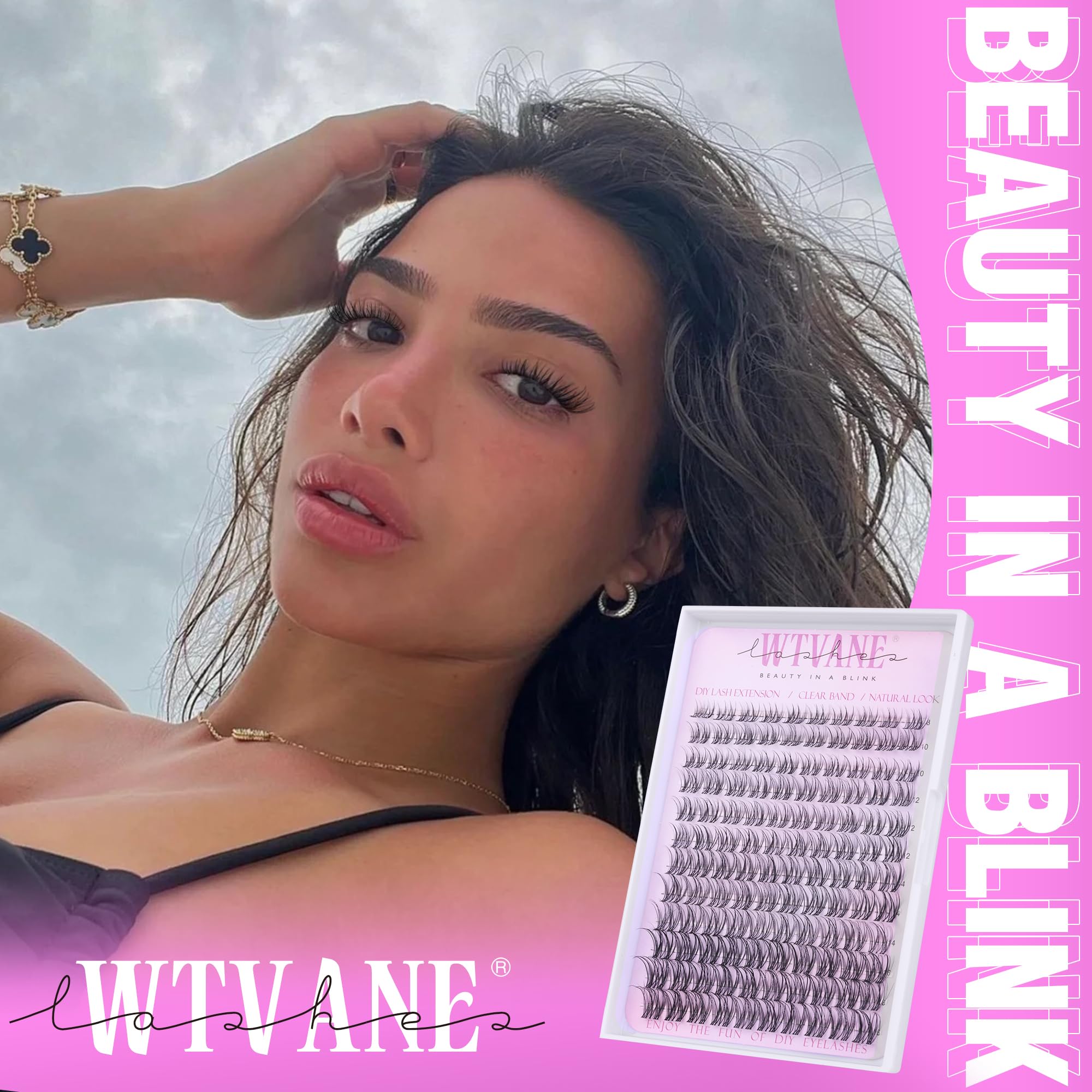 Wispy Lash Clusters Kit Venus Invisible Band Eyelash Clusters 8-16mm Lash Extension Kit Natural Lashes Clusters Eyelash Extension Kit with Thin Band Lash Cluster Clear Lash Glue and Tweezers by Wtvane