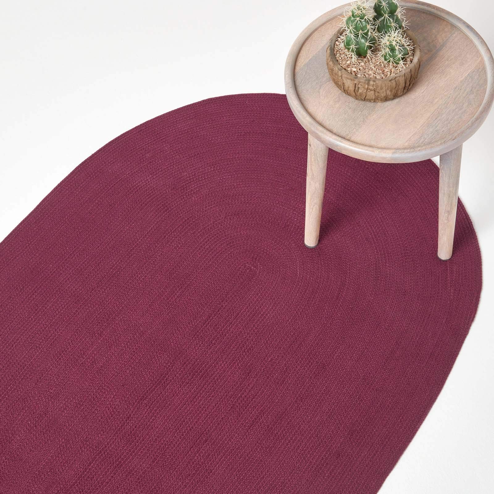 HOMESCAPES Plum Handmade Braided Oval Rug For Bedroom & Living Room Dark Purple Reversible Woven Cotton Rug, 90 x 150 cm