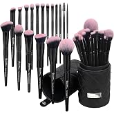 Bueart Design 18Pcs Pro Deluxe Makeup Brushes set with Make up Brush Holder | Travel Face Make up Brush Set for Foundation,Blush,Powder,Concealer,Contour,Eyeshadow( Fuchsia Pink Black)