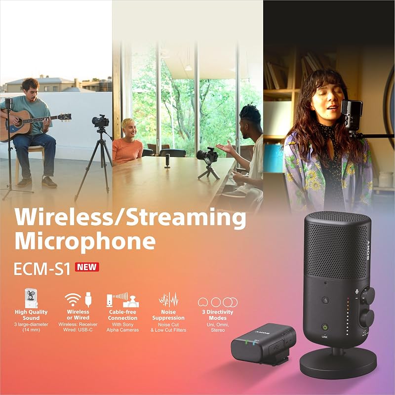 Microfone sem fios ECM-S1 para streaming