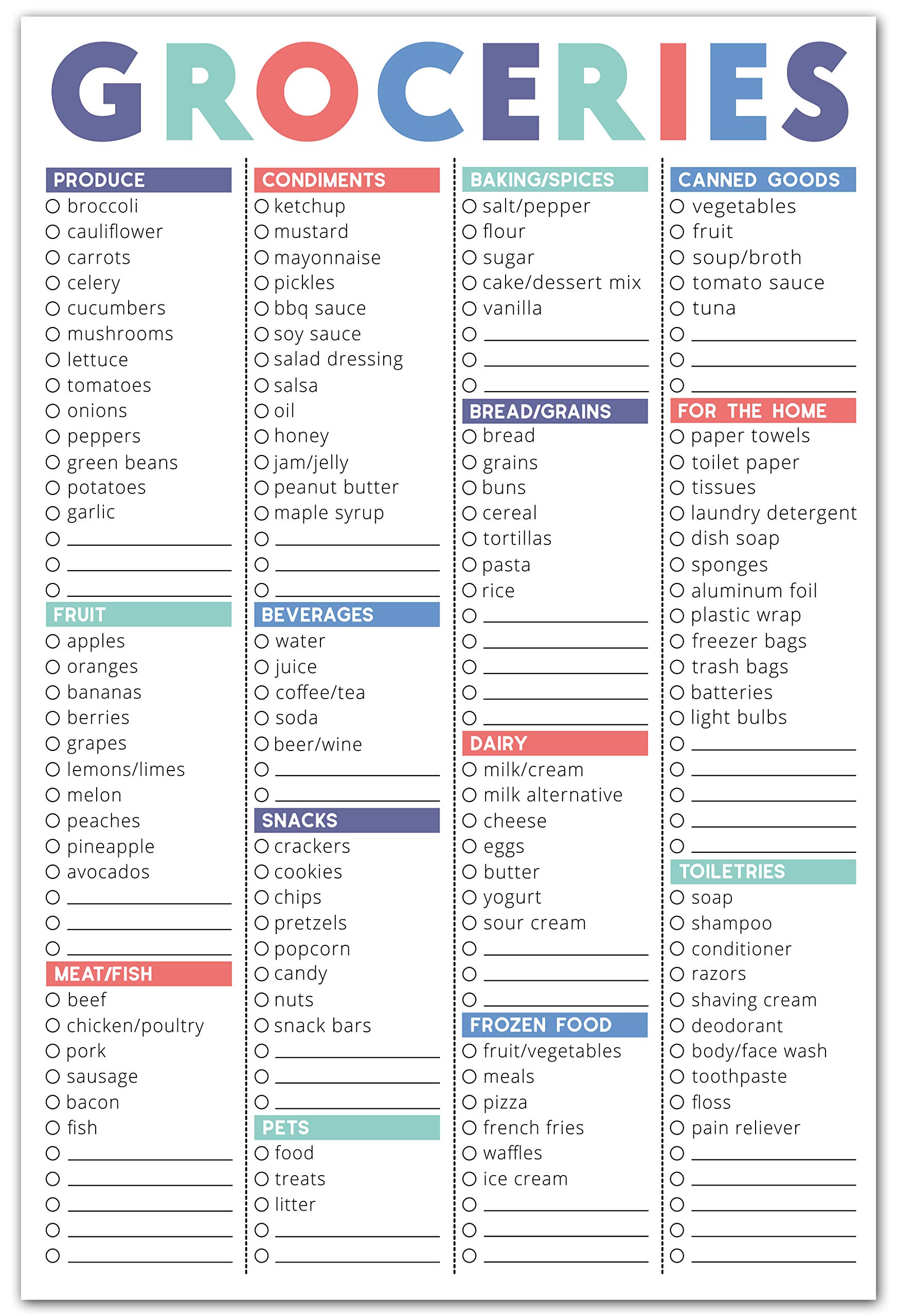 Sweetzer & Orange FastCheck Grocery List Magnet Pad for Fridge. 6x9” Magnetic Notepad with Printed Shopping List Items and Blank Grocery Shopping Spaces. 60 Page Notepad Weekly Planner
