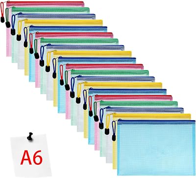 Vicloon A6 Zip Lock Mesh Document Bags 20Pcs Multicolor Clear PVC File Wallets