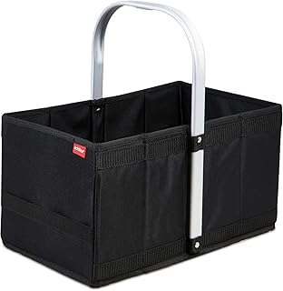 achilles Handle-Box Einkaufs-Korb mit Aluminium Griff Faltbarer Shopper Falt-Tasche Picknick-Korb Klapp-Box Trage-Korb Schwarz 40 cm x 24 cm x 20 cm