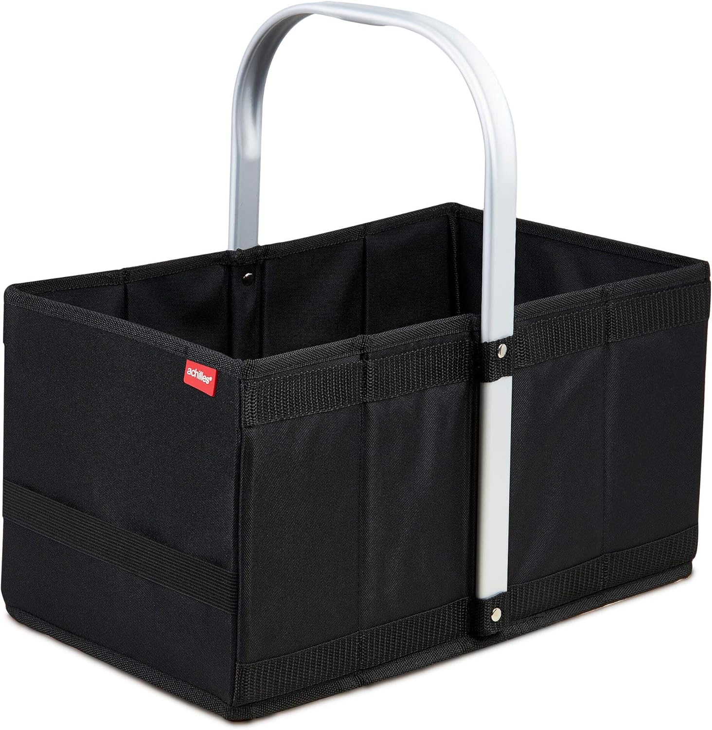 achilles Handle-Box Einkaufs-Korb mit Aluminium Griff Faltbarer Shopper Falt-Tasche Picknick-Korb Klapp-Box Trage-Korb Schwarz 40 cm x 24 cm x 20 cm