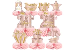 MOORAY 9Pcs 21st Birthday Decorations Pink Rose Gold Honeycomb Centerpieces for Women Girls,Happy 21st Birthday Table Centerpieces Party Supplies,Twenty-One Year Old Birthday Table Toppers Decor
