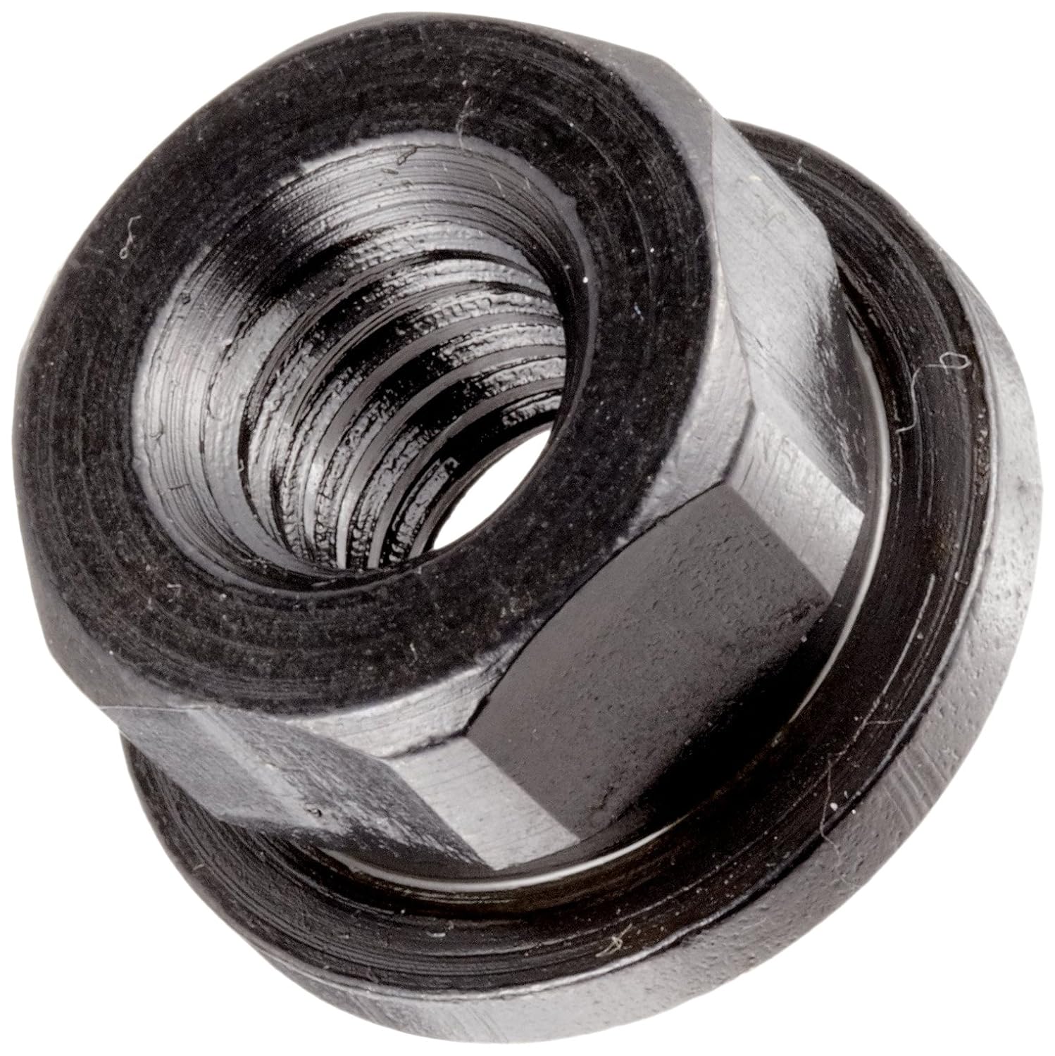 12L14 Steel Flange Nut, NonSerrated, Black Oxide Finish, 3/8"16