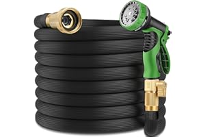 AENFFOW 50 ft Expandable Garden Hose - Durable 3750D Fabric, 4-Layer Latex Core, Solid Brass Connectors Expanding Water Hose - 10 Spray Nozzles & Convenient Storage Bag Included