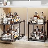 SILUB Under Sink Organizer, 2-Tier Pull Out Cabinet Organizer, Adjustable Height Bathroom Organizer and Storage, Spice Rack for Kitchen, Sliding Drawers Shelves 13.8×11×15.8 Inch (1 Pack)