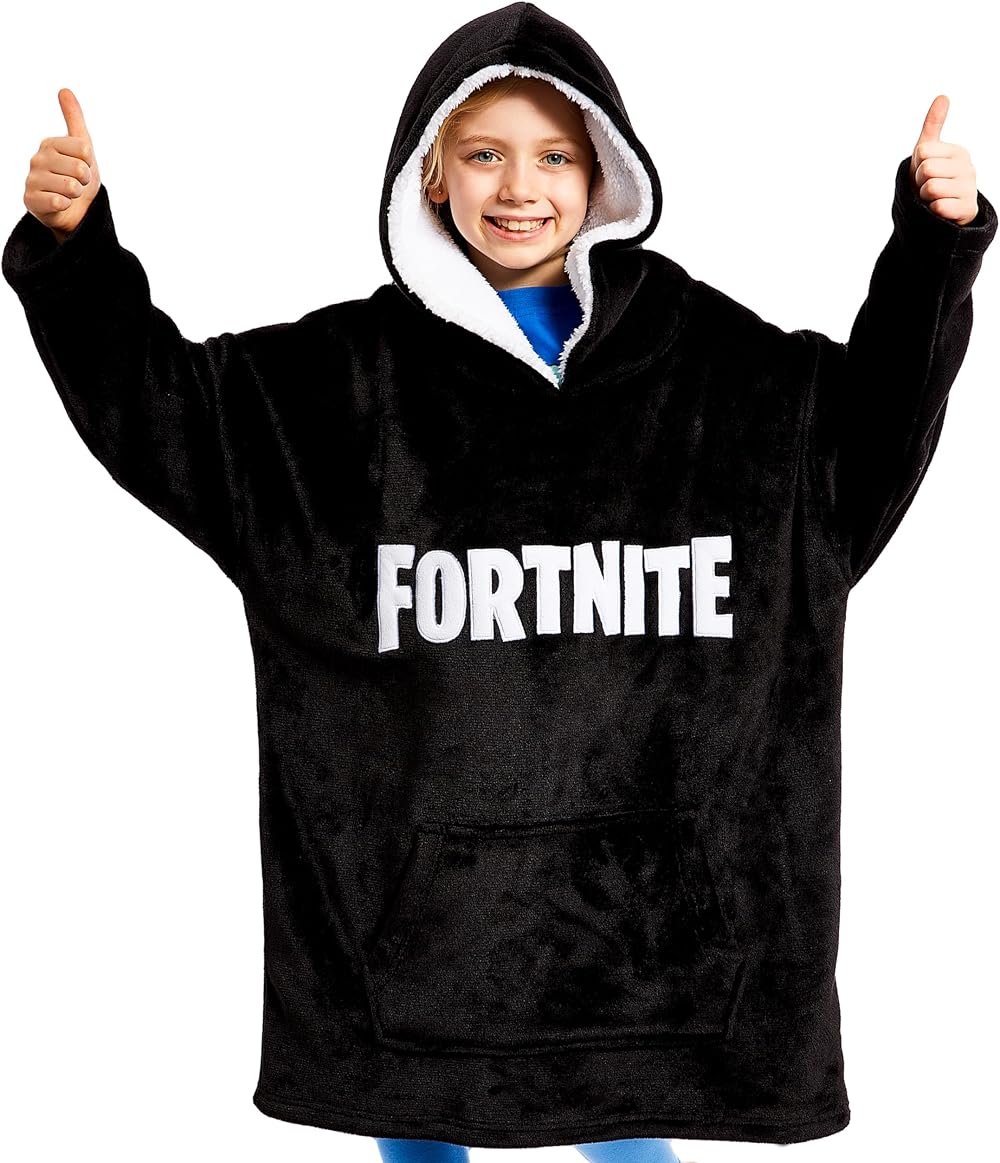 Fortnite Oversized Hoodie Blanket for Kids Fleece Hoodie Poncho Black Print 14+