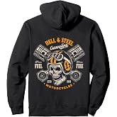 Hell And Steel Biker Skull Motorcycle Men's Pullover Hoodie