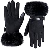 Hysenm Women Winter Gloves With Touch Screen Fingers Warm Suede Gloves Texting Thermal Windproof Mittens for Driving Running