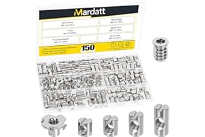 Mardatt 150PCS M6 x 10/12/15/20mm Barrel Nuts, Silver Nickel-Plated Carbon Steel Cross Dowels Slotted Barrel Nut, M6 x 15mm Threaded Inserts with M6 x 10mm T-Nuts Kit, for Wood Furniture Screw